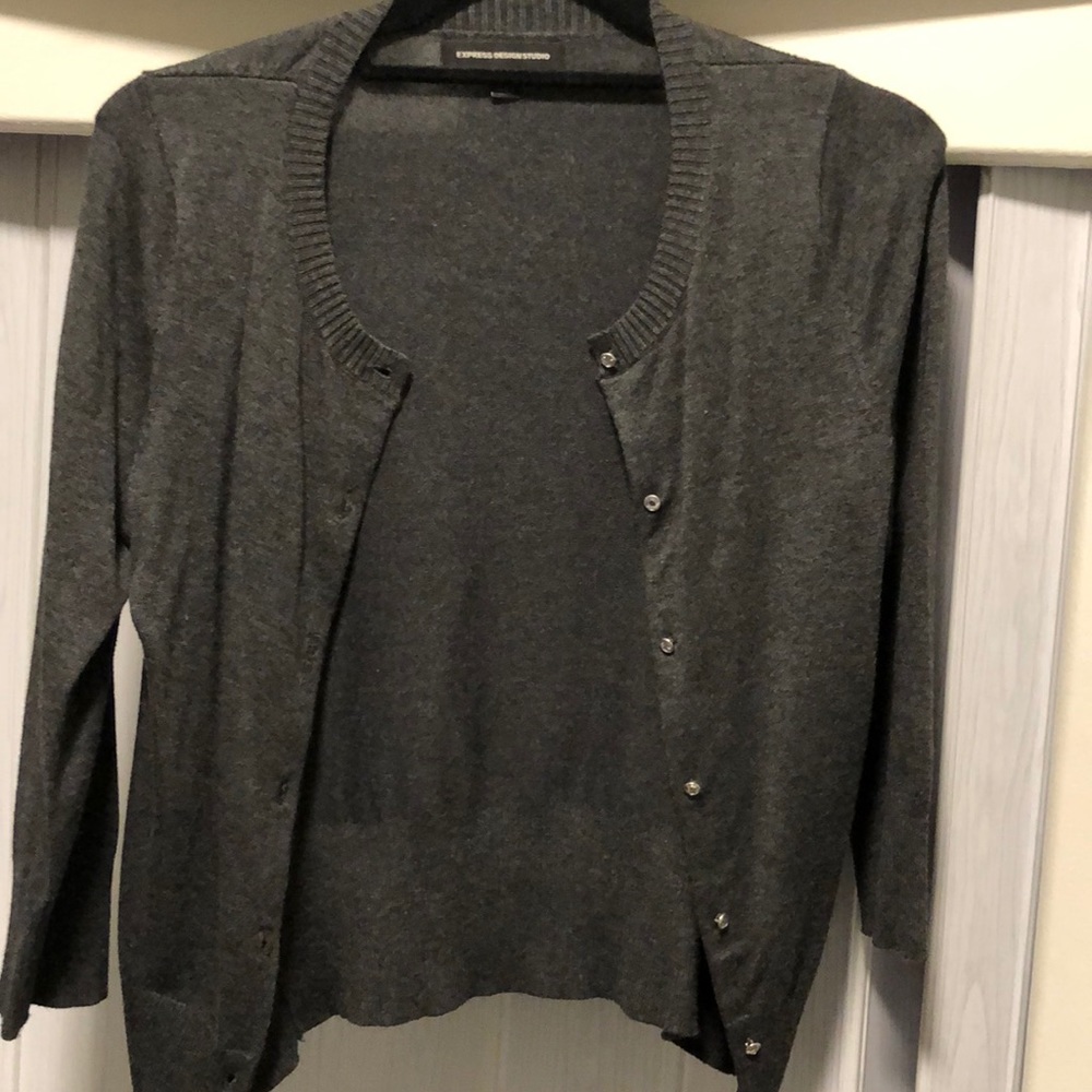 Express gray sweater with jewel buttons